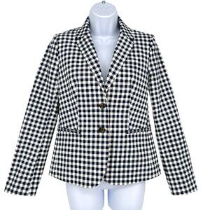 J. Crew Gingham Check Two Button Blazer Suit Jacket Navy Blue White Size XS NWOT